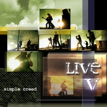 Photo collage design comp with concert stills, marked LIVE V and simple creed